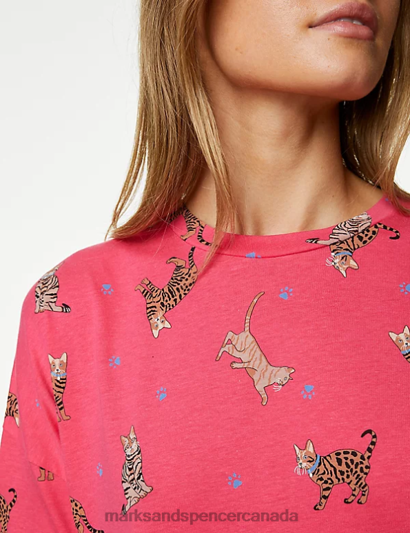 Marks and Spencer sale - Unisex Pink Mix Lingerie Marks & Spencer Cat Print Short Nightdress 20VTD3395