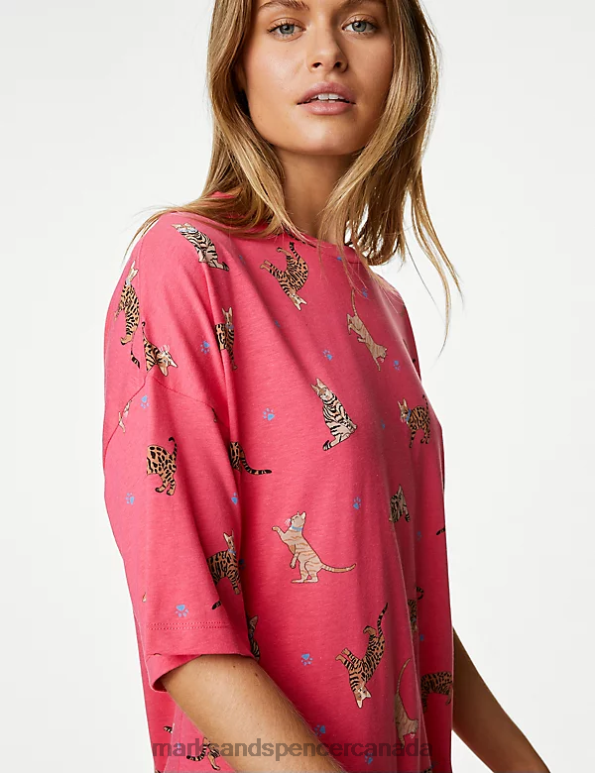 Marks and Spencer sale - Unisex Pink Mix Lingerie Marks & Spencer Cat Print Short Nightdress 20VTD3395