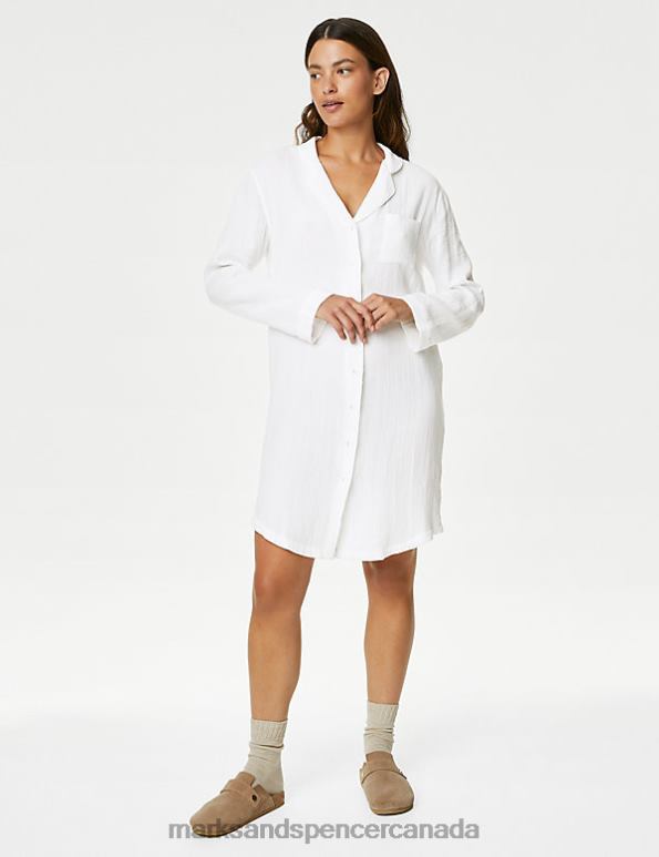 Unisex White Lingerie Marks & Spencer Pure Cotton Muslin Revere Nightshirt 20VTD3416 - Marks and Spencer Canada locations
