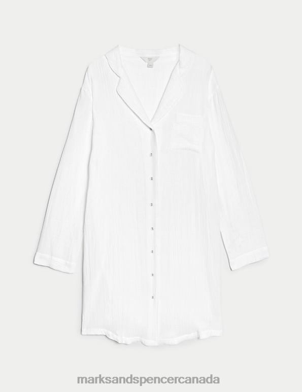 Unisex White Lingerie Marks & Spencer Pure Cotton Muslin Revere Nightshirt 20VTD3416 - Marks and Spencer Canada locations