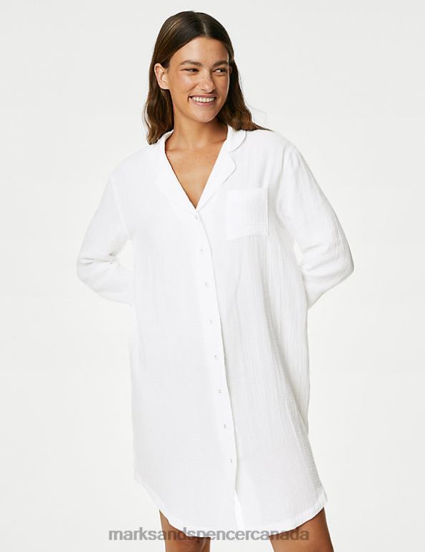 Unisex White Lingerie Marks & Spencer Pure Cotton Muslin Revere Nightshirt 20VTD3416 - Marks and Spencer Canada locations