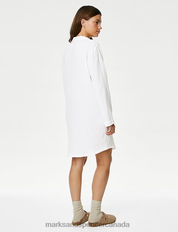 Unisex White Lingerie Marks & Spencer Pure Cotton Muslin Revere Nightshirt 20VTD3416 - Marks and Spencer Canada locations