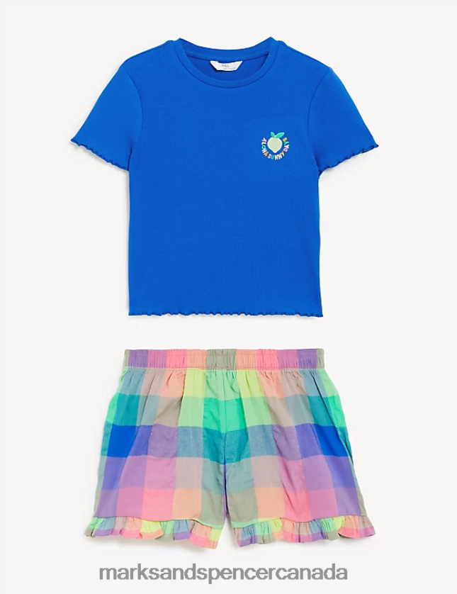 Marks and Spencer near me - Lingerie 20VTD9438 Blue Mix Unisex Marks & Spencer Cotton Rich Checked Short Pyjama Set