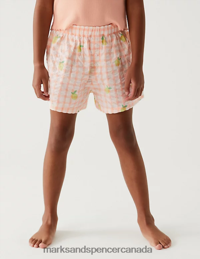 Marks and Spencer sale - Lingerie 20VTD9444 Orange Mix Unisex Marks & Spencer Cotton Rich Lemon Checked Short Pyjama Set