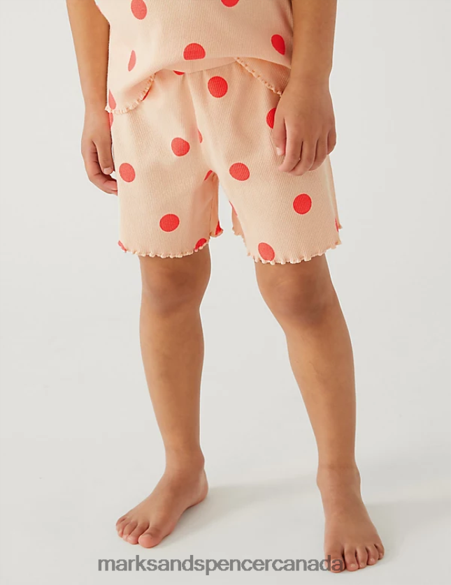 Lingerie 20VTD9568 Light Peach Unisex Marks & Spencer Cotton Rich Spotted Rib Short Pyjama Set - Marks and Spencer online
