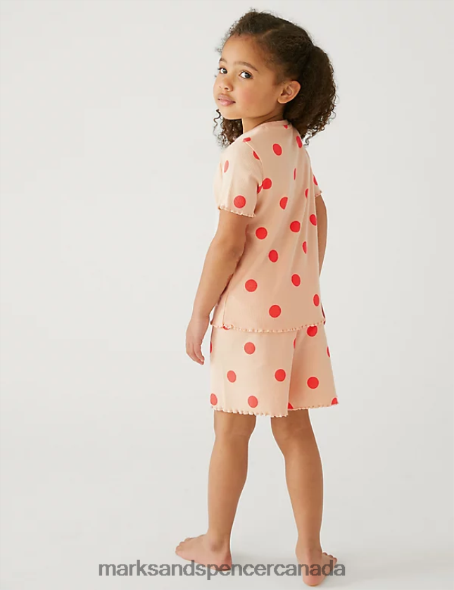 Lingerie 20VTD9568 Light Peach Unisex Marks & Spencer Cotton Rich Spotted Rib Short Pyjama Set - Marks and Spencer online