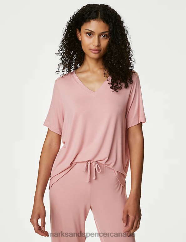 Unisex Antique Rose Lingerie Marks & Spencer Body Soft Lace Detail Pyjama Top 20VTD3407 - Marks and Spencer Canada locations