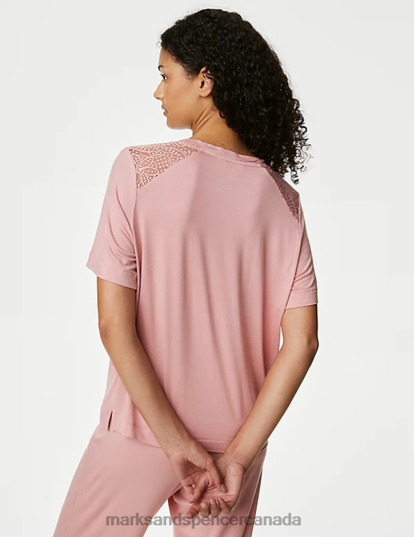 Unisex Antique Rose Lingerie Marks & Spencer Body Soft Lace Detail Pyjama Top 20VTD3407 - Marks and Spencer Canada locations