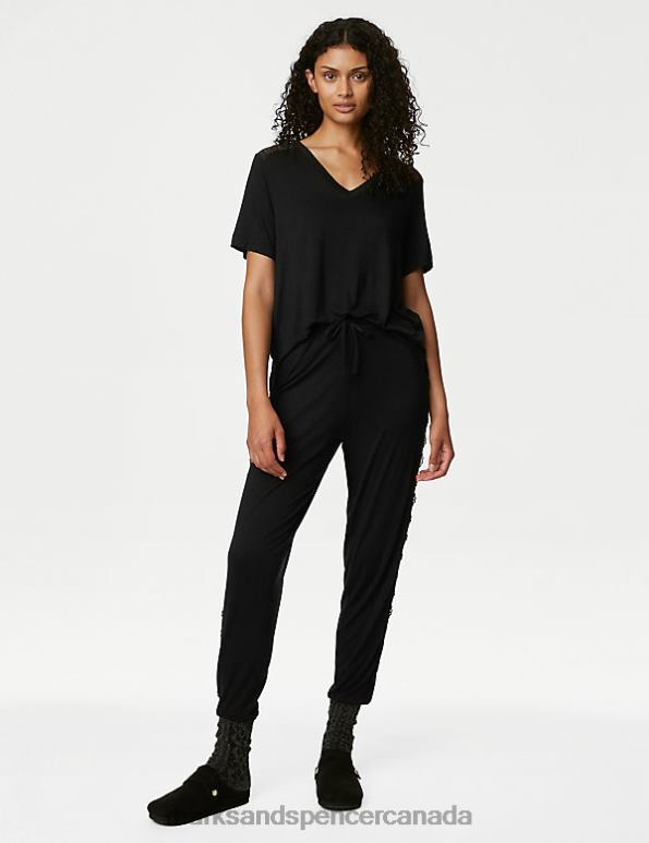 Unisex Black Lingerie Marks & Spencer Body Soft Lace Detail Pyjama Top 20VTD3731 - Marks and Spencer Canada locations
