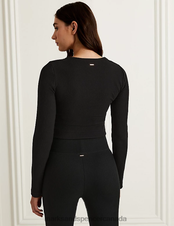 Unisex Black Lingerie Marks & Spencer Ribbed Lounge Cropped Cardigan 20VTD3540 - Marks and Spencer outlet