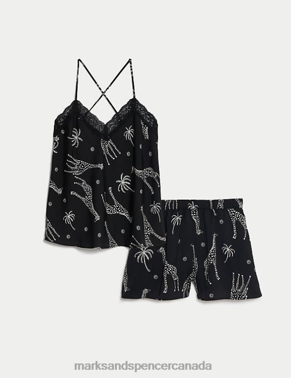Marks and Spencer sale - Unisex Black Mix Lingerie Marks & Spencer Dream Satin Giraffe Print Shortie Set 20VTD3400