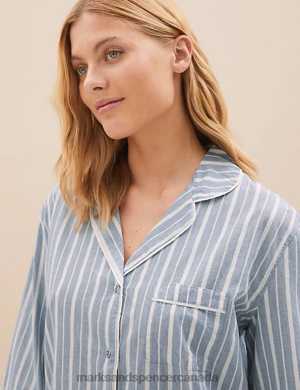 Unisex Blue Mix Lingerie Marks & Spencer Pure Cotton Pyjama Set 20VTD3578 - Marks and Spencer outlet