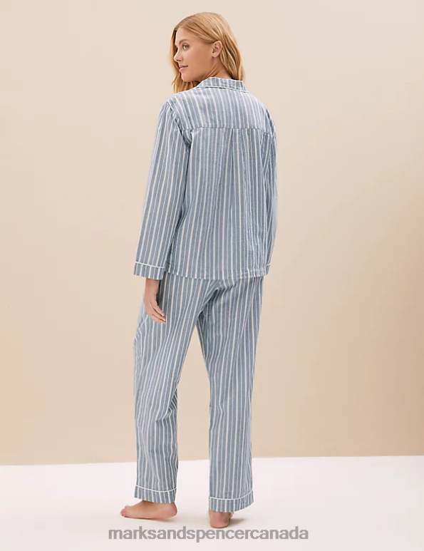 Unisex Blue Mix Lingerie Marks & Spencer Pure Cotton Pyjama Set 20VTD3578 - Marks and Spencer outlet