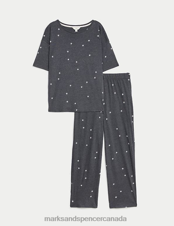 Unisex Charcoal Lingerie Marks & Spencer Cotton Modal Star Print Pyjama Set 20VTD3338 - Marks and Spencer online