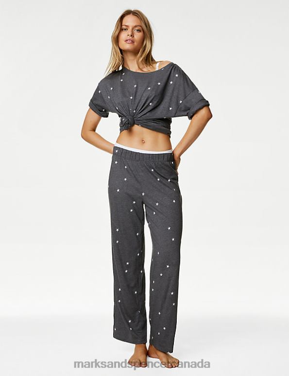 Unisex Charcoal Lingerie Marks & Spencer Cotton Modal Star Print Pyjama Set 20VTD3338 - Marks and Spencer online