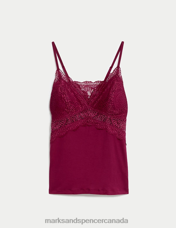 Marks and Spencer Canada - Unisex Dark Raspberry Lingerie Marks & Spencer Body Soft Lace Detail Cami Top 20VTD3518