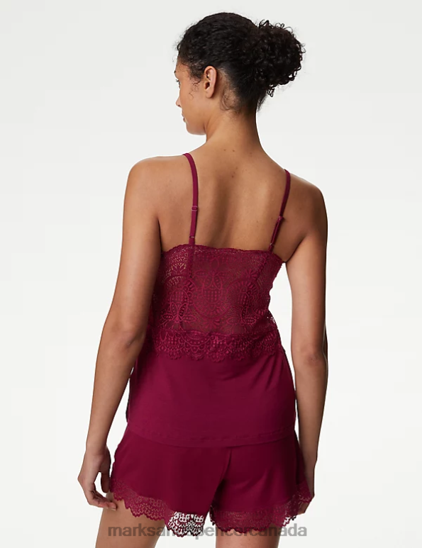 Marks and Spencer Canada - Unisex Dark Raspberry Lingerie Marks & Spencer Body Soft Lace Detail Cami Top 20VTD3518