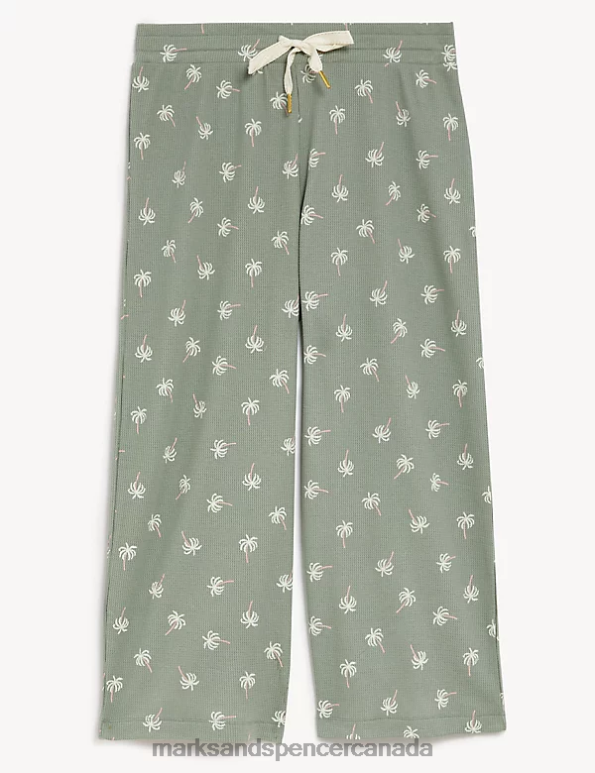 Marks and Spencer Canada - Unisex Dusty Green Lingerie Marks & Spencer Cotton Blend Waffle Pyjama Bottoms 20VTD3580