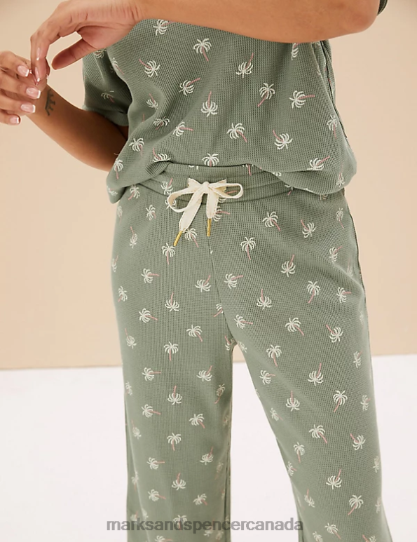 Marks and Spencer Canada - Unisex Dusty Green Lingerie Marks & Spencer Cotton Blend Waffle Pyjama Bottoms 20VTD3580
