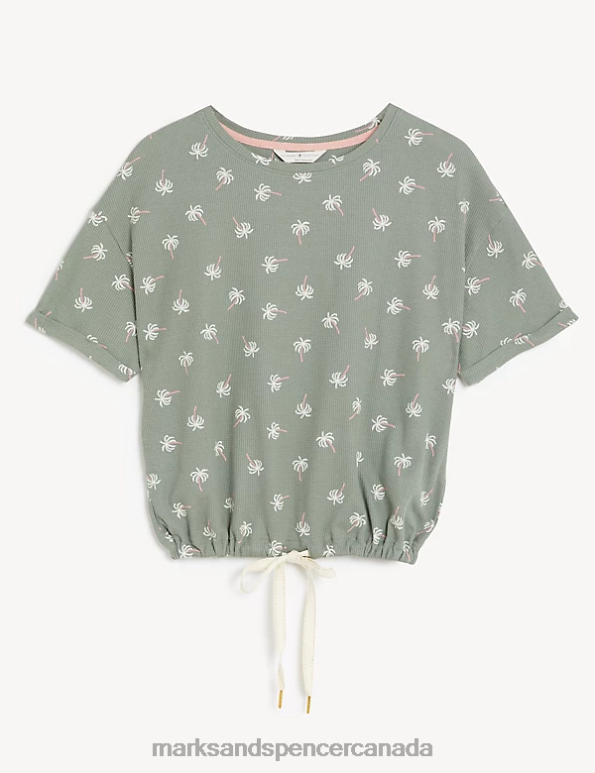 Unisex Dusty Green Lingerie Marks & Spencer Cotton Blend Waffle Pyjama Top 20VTD3459 - Marks and Spencer outlet