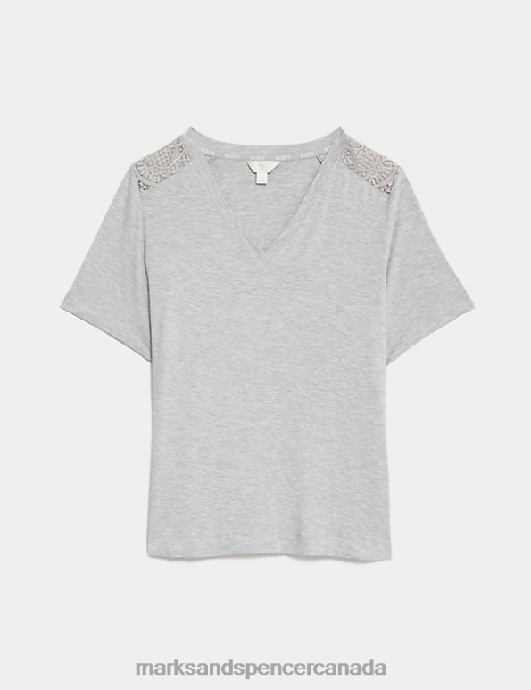 Unisex Grey Lingerie Marks & Spencer Body Soft Lace Detail Pyjama Top 20VTD3730 - Marks and Spencer online