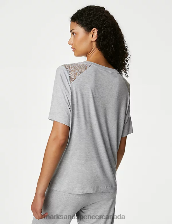 Unisex Grey Lingerie Marks & Spencer Body Soft Lace Detail Pyjama Top 20VTD3730 - Marks and Spencer online