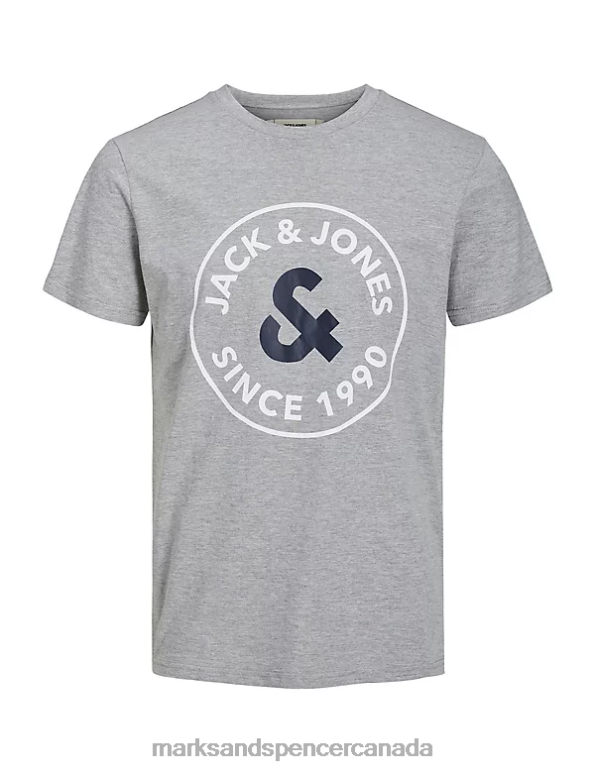 Unisex Grey Lingerie Marks & Spencer Cotton Rich Logo Print Pyjama Set 20VTD7212 - Marks and Spencer outlet