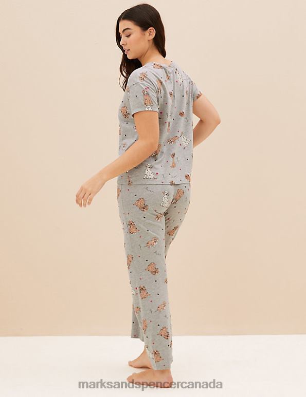 Unisex Grey Mix Lingerie Marks & Spencer Cotton Rich Dog Print Pyjama Set 20VTD3547 - Marks and Spencer online