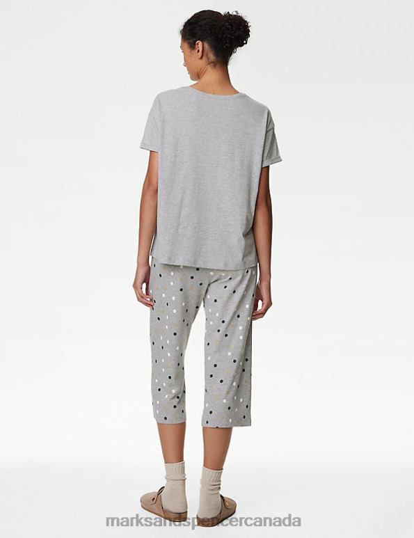 Unisex Grey Mix Lingerie Marks & Spencer Cotton Rich Polka Dot Cropped Pyjama Set 20VTD3502 - Marks and Spencer Canada locations
