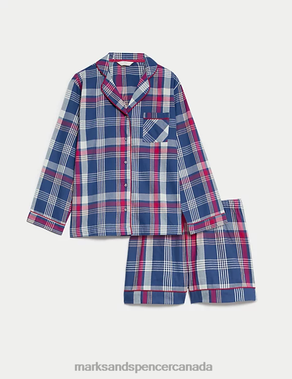 Marks and Spencer sale - Unisex Indigo Mix Lingerie Marks & Spencer Pure Cotton Checked Shortie Set 20VTD3422