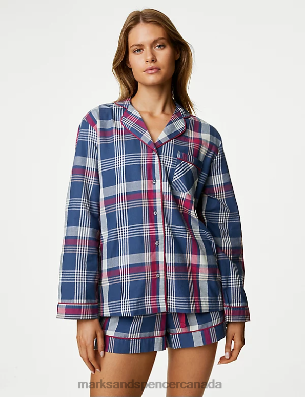 Marks and Spencer sale - Unisex Indigo Mix Lingerie Marks & Spencer Pure Cotton Checked Shortie Set 20VTD3422