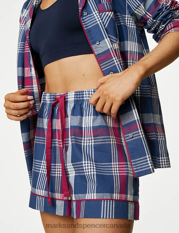 Marks and Spencer sale - Unisex Indigo Mix Lingerie Marks & Spencer Pure Cotton Checked Shortie Set 20VTD3422