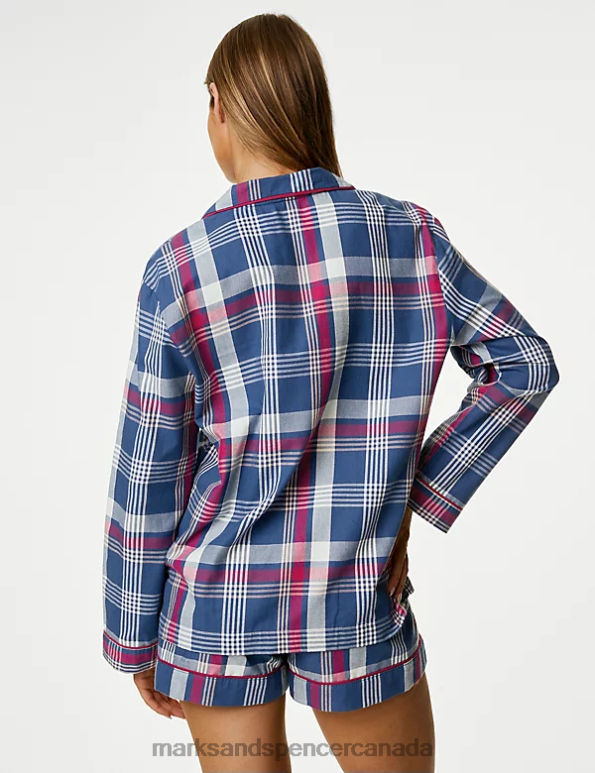 Marks and Spencer sale - Unisex Indigo Mix Lingerie Marks & Spencer Pure Cotton Checked Shortie Set 20VTD3422