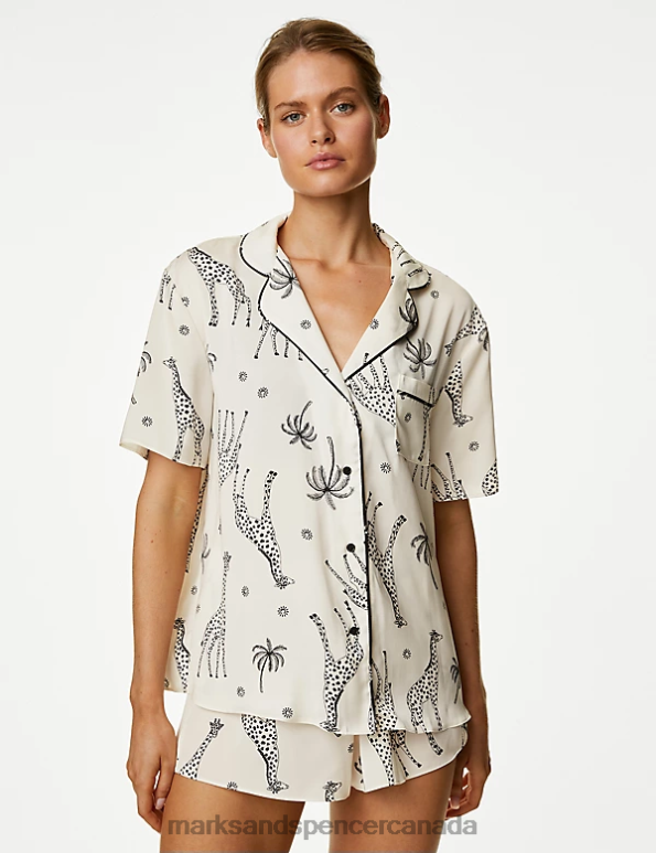 Unisex Ivory Lingerie Marks & Spencer Dream Satin Giraffe Print Shortie Set 20VTD3549 - Marks and Spencer Canada locations