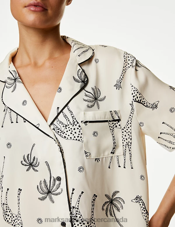 Unisex Ivory Lingerie Marks & Spencer Dream Satin Giraffe Print Shortie Set 20VTD3549 - Marks and Spencer Canada locations