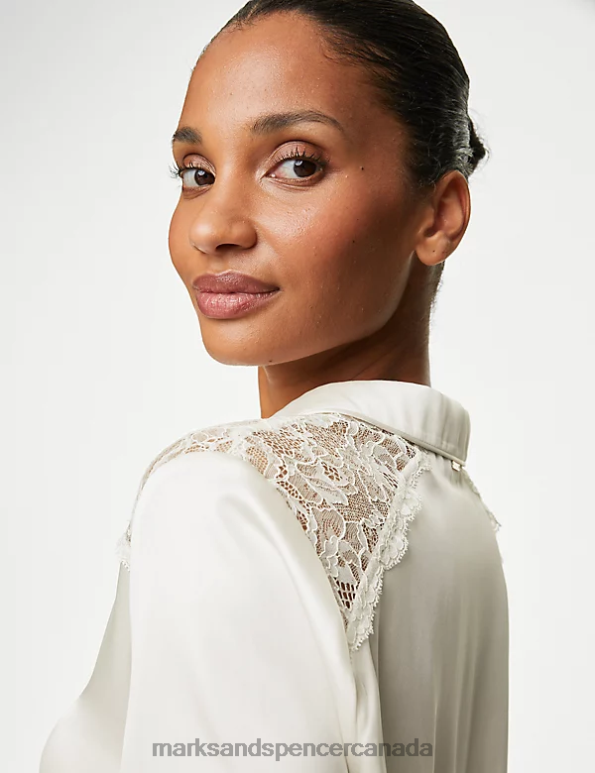 Marks and Spencer Canada - Unisex Ivory Lingerie Marks & Spencer Satin Shortie Set 20VTD3397