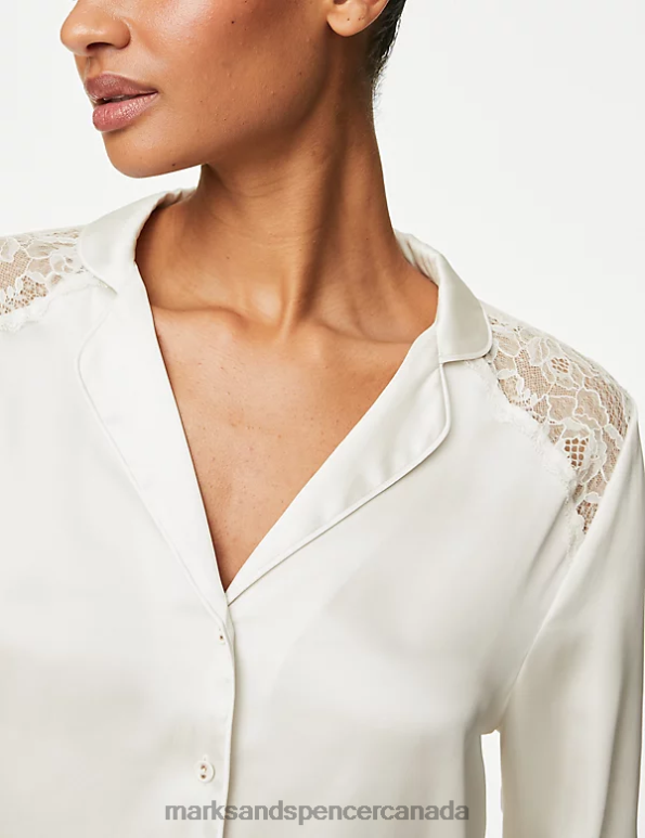 Marks and Spencer Canada - Unisex Ivory Lingerie Marks & Spencer Satin Shortie Set 20VTD3397