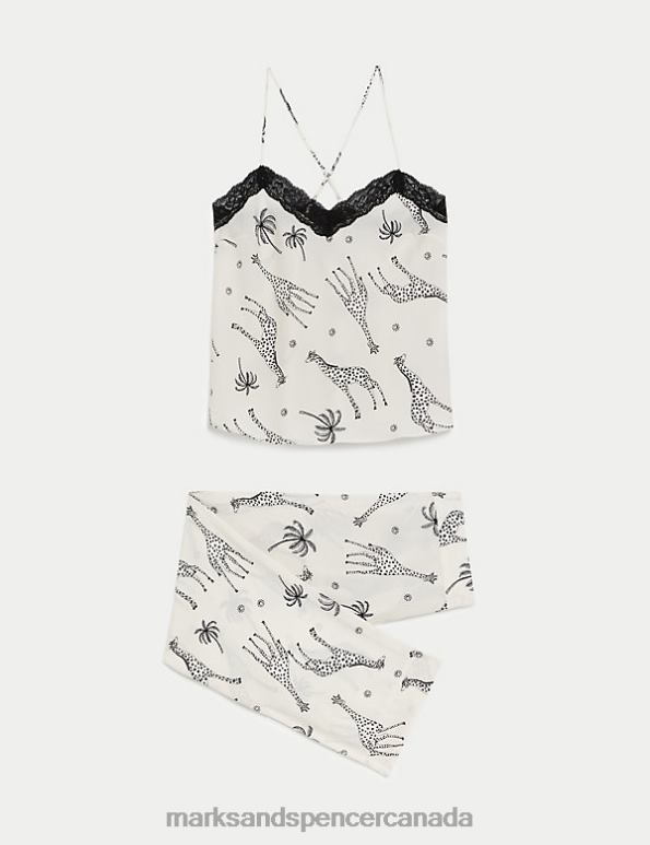 Marks and Spencer Canada - Unisex Ivory Mix Lingerie Marks & Spencer Dream Satin Giraffe Print Pyjama Set 20VTD3420