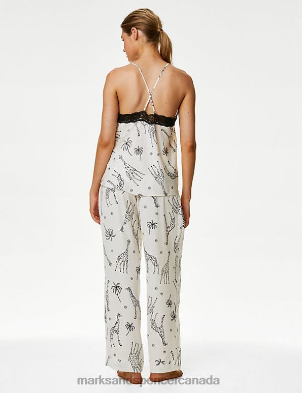 Marks and Spencer Canada - Unisex Ivory Mix Lingerie Marks & Spencer Dream Satin Giraffe Print Pyjama Set 20VTD3420