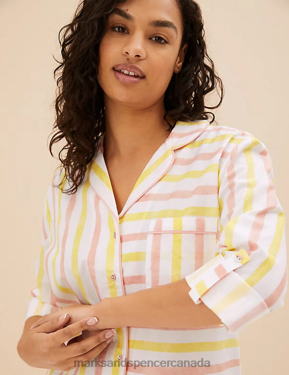 Marks and Spencer sale - Unisex Ivory Mix Lingerie Marks & Spencer Pure Cotton Striped Shortie Set 20VTD3594