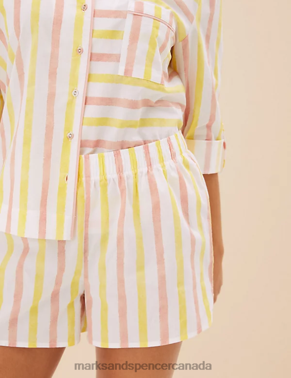 Marks and Spencer sale - Unisex Ivory Mix Lingerie Marks & Spencer Pure Cotton Striped Shortie Set 20VTD3594