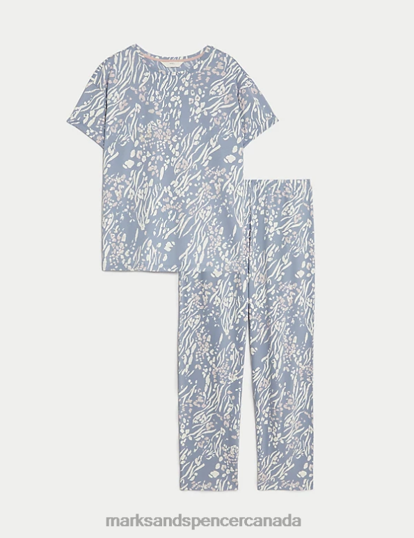 Unisex Light Blue Mix Lingerie Marks & Spencer Pure Cotton Animal Print Pyjama Set 20VTD3360 - Marks and Spencer online