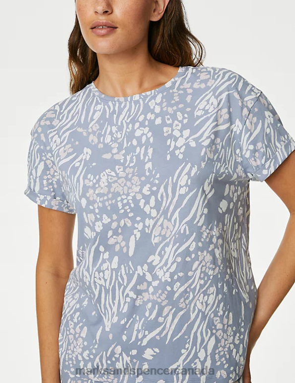 Unisex Light Blue Mix Lingerie Marks & Spencer Pure Cotton Animal Print Pyjama Set 20VTD3360 - Marks and Spencer online