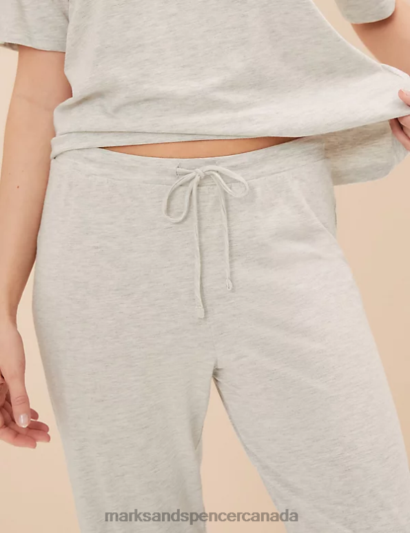 Marks and Spencer near me - Unisex Light Grey Lingerie Marks & Spencer Cotton Modal Lace Pyjama Set 20VTD3378