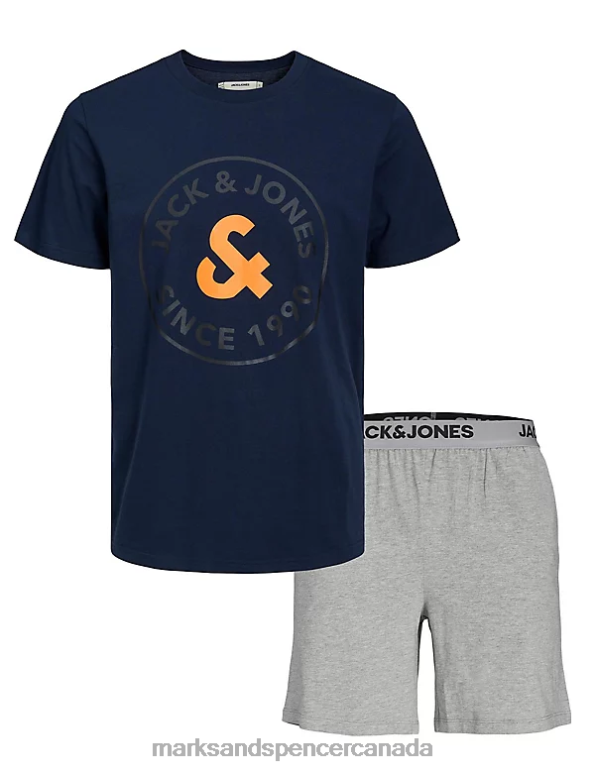 Unisex Navy Lingerie Marks & Spencer Cotton Rich Printed Pyjama Set 20VTD7211 - Marks and Spencer Canada locations