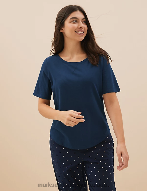 Unisex Navy Mix Lingerie Marks & Spencer 2pk Cotton Modal Pyjama Tops 20VTD3667 - Marks and Spencer outlet