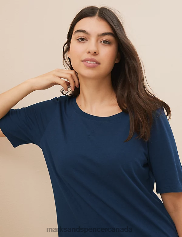 Unisex Navy Mix Lingerie Marks & Spencer 2pk Cotton Modal Pyjama Tops 20VTD3667 - Marks and Spencer outlet