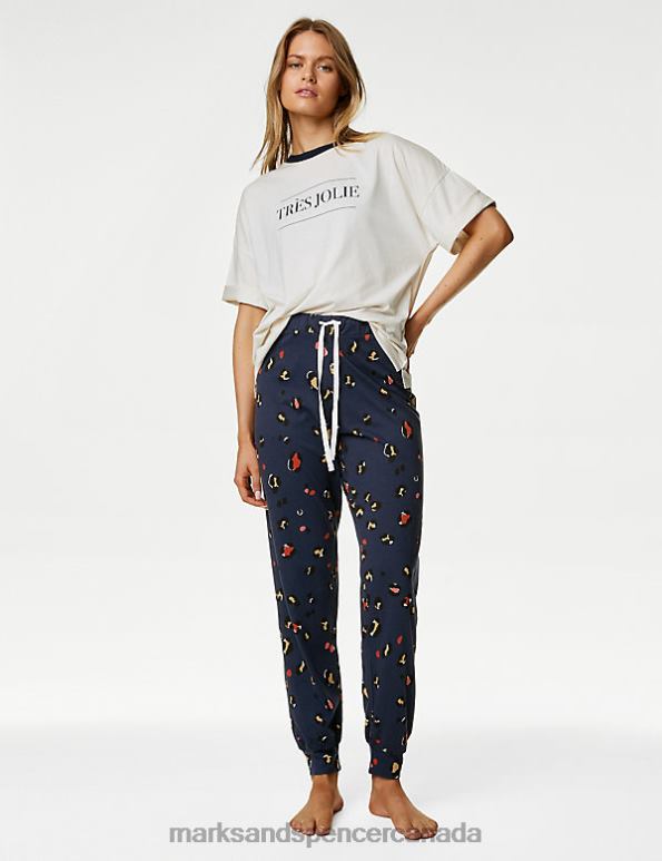 Marks and Spencer sale - Unisex Navy Mix Lingerie Marks & Spencer Animal Print Pyjama Bottoms 20VTD3479