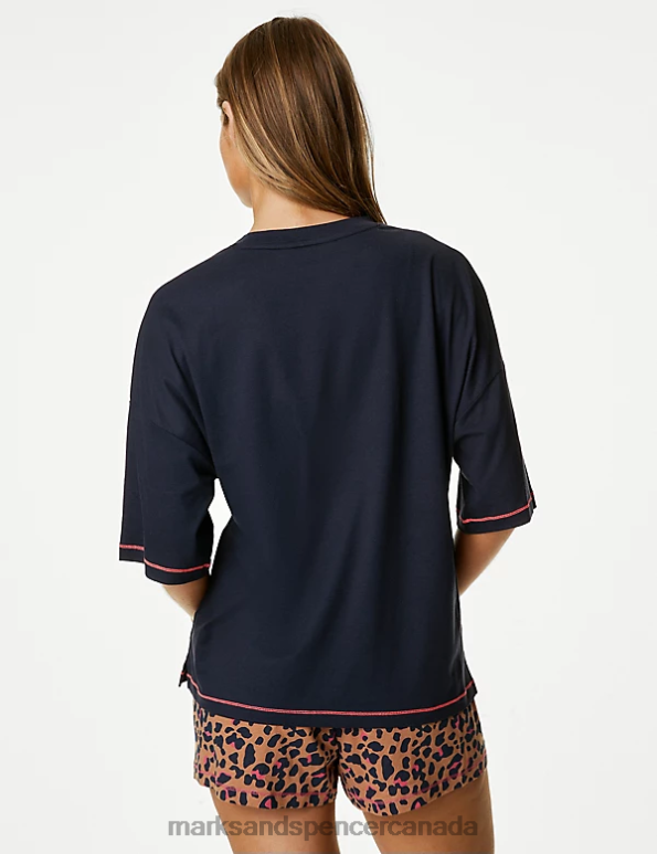 Unisex Navy Mix Lingerie Marks & Spencer C\'est La Vie Slogan Pyjama Top 20VTD3447 - Marks and Spencer online
