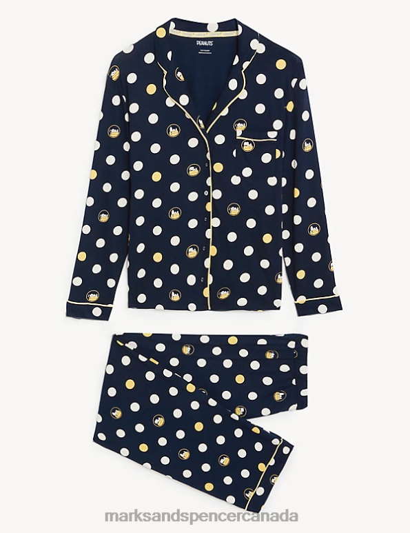 Marks and Spencer Canada - Unisex Navy Mix Lingerie Marks & Spencer Pure Cotton Snoopy Polka Dot Pyjama Set 20VTD3460